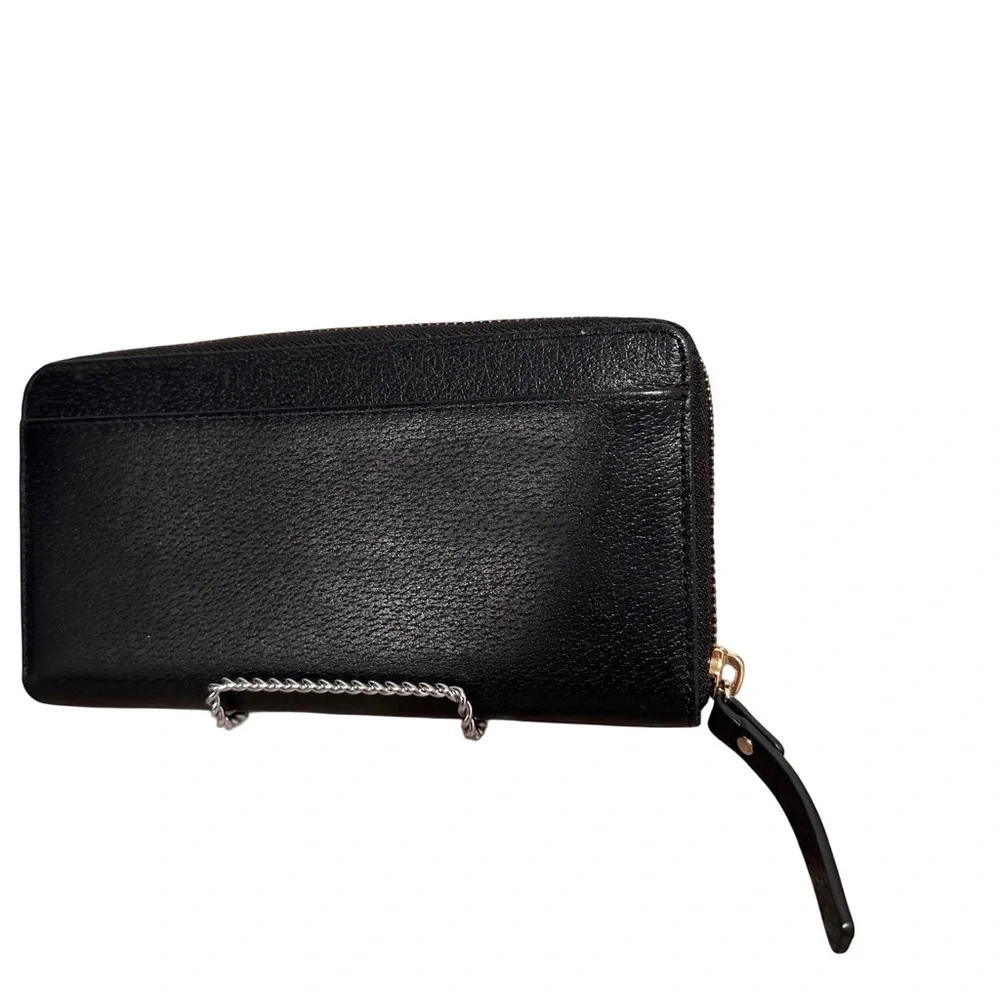 Kate Spade New York Black Leather Zip Around Wallet Gold Hardware Like New EUC